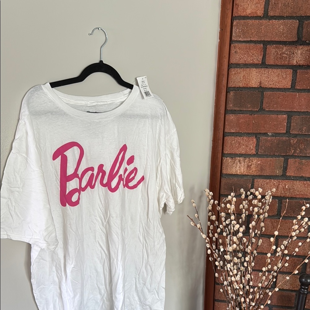 White T-Shirt with Pink Barbie Logo